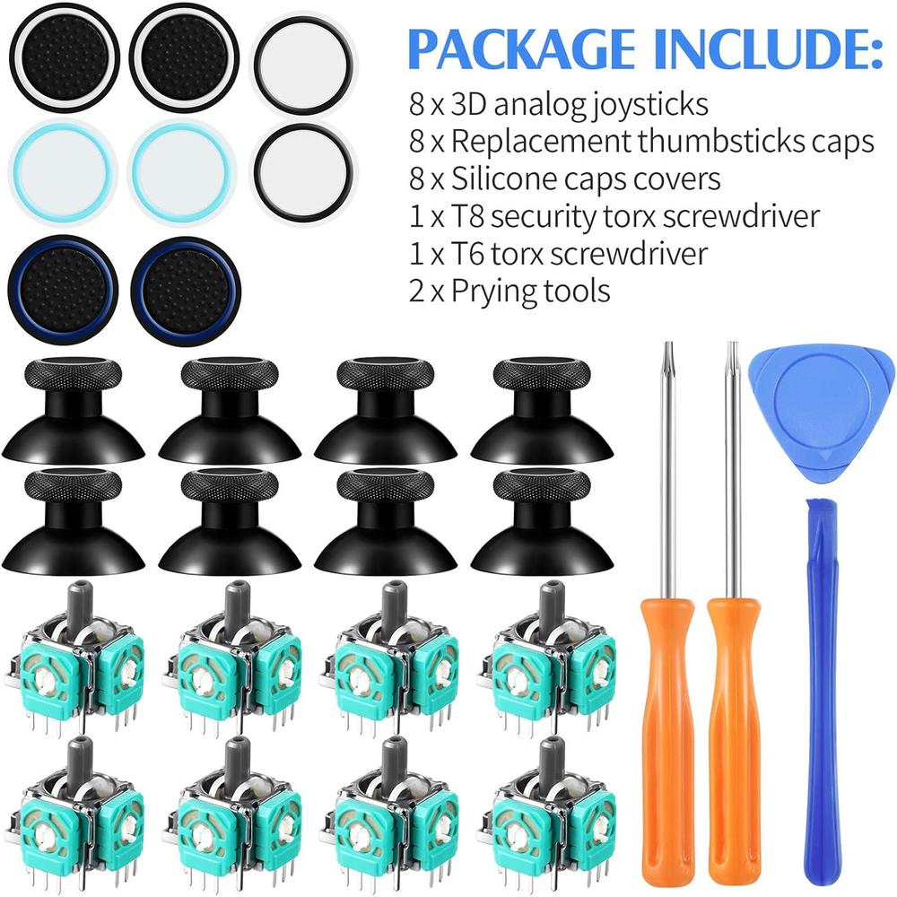 Great Choice Products 28 Analog Joysticks Thumbstick Silicone Cap Repair Kit Compatible With Xbox One, T6 T8 Torx Screwdriver 3D Analog Joysticks T…