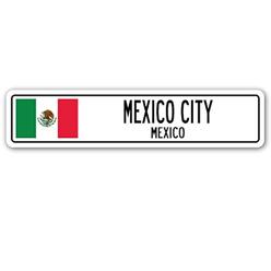 SignMission Mexico City, Mexico Street Sign Mexican Flag City Country Road Wall Gift