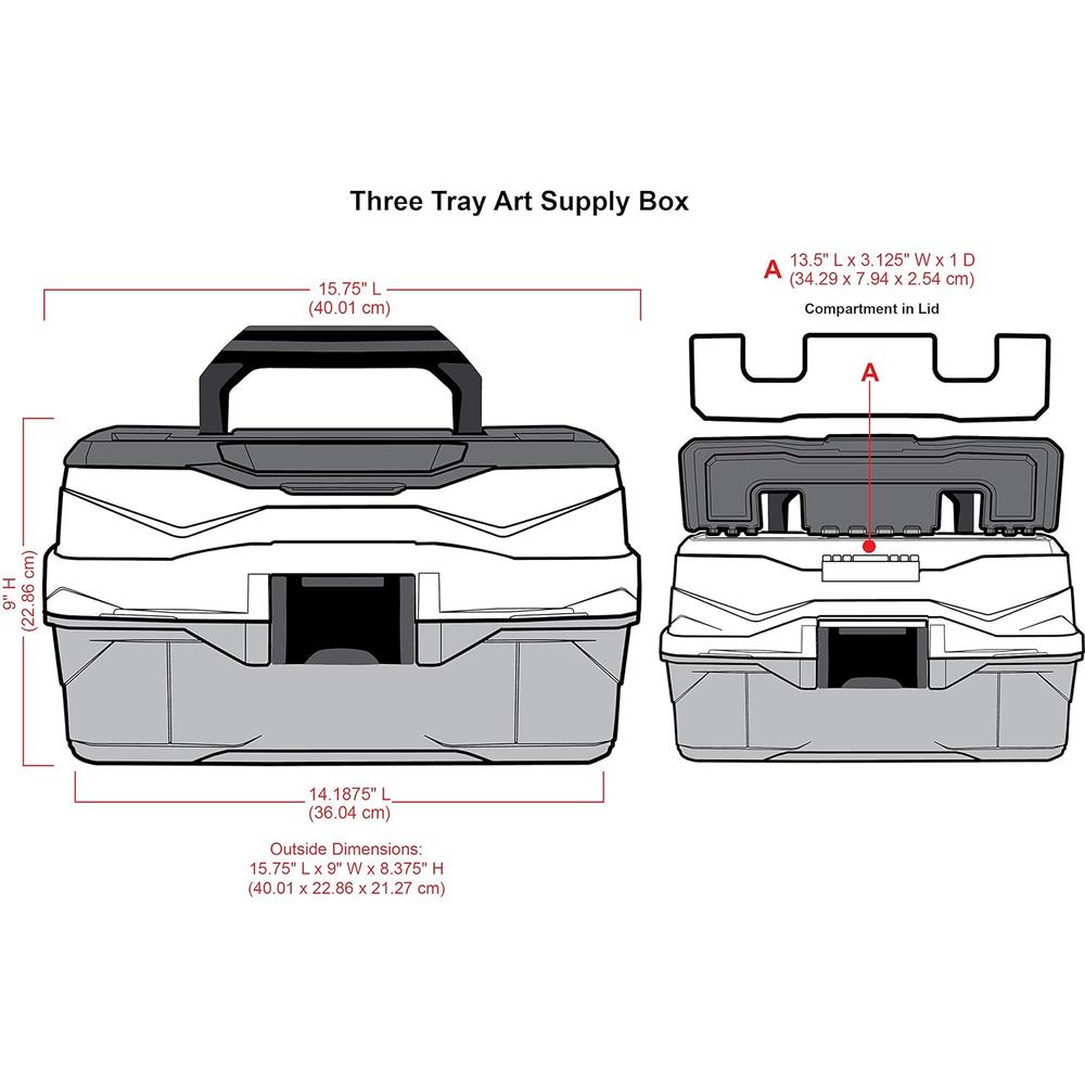 ArtBin 6893AG 3-Tray Art Supply Box, Portable Art & Craft Organizer with Lift-Up Trays, [1] Plastic Storage Case, Gray/Black
