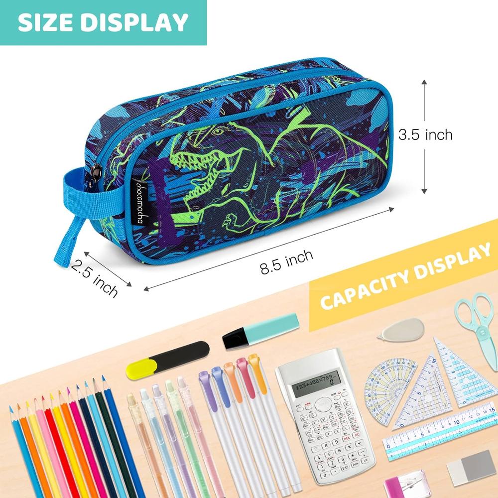 Great Choice Products Dinosaur Pencil Case For Boys Toddler, Soft Zipper Small Pencil Pouch For Little Boys, Kids Pencil Bag For Boys, Navy Blue