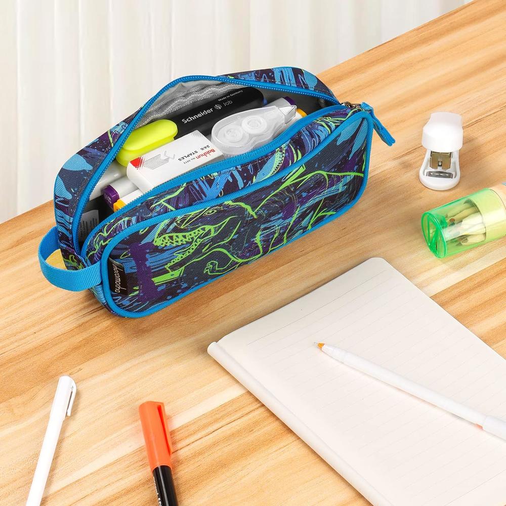 Great Choice Products Dinosaur Pencil Case For Boys Toddler, Soft Zipper Small Pencil Pouch For Little Boys, Kids Pencil Bag For Boys, Navy Blue