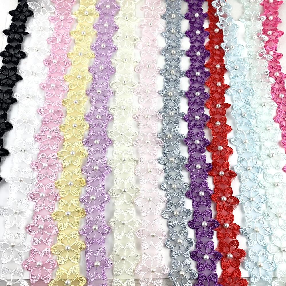 Great Choice Products 1Yard Light Purple Pearl Organza Flower Lace Trim,Embroidered Chiffon Flowers Lace Edge Trim Ribbon For Diy Sewing Decor 3.3C…