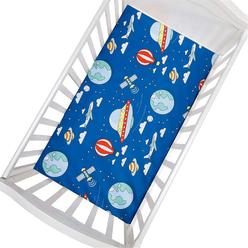 Great Choice Products Boys Crib Sheet Outerspace Galaxy Fitted Sheet Navy Blue Sheet Set With Rocket Planet, 1 Pack