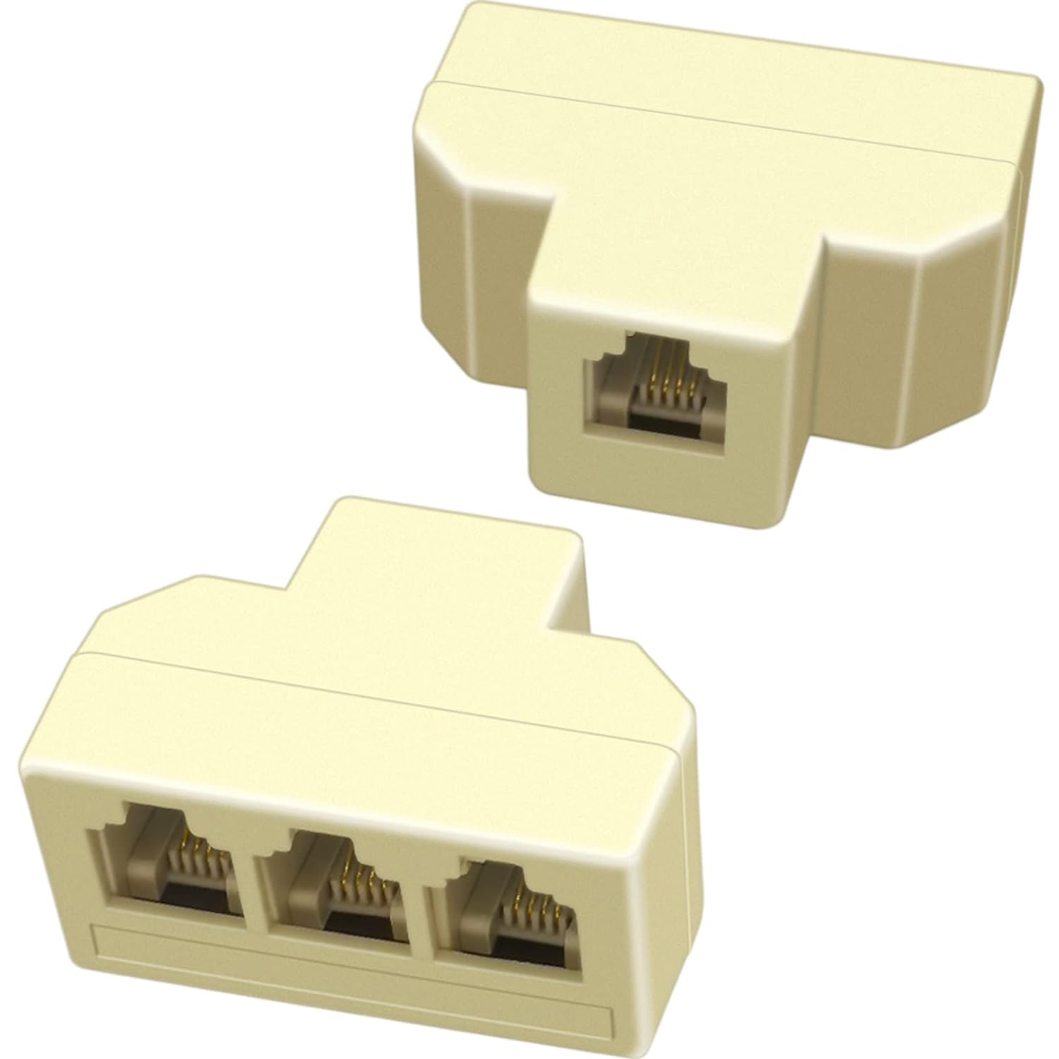 Great Choice Products 2Pack Phone Splitter 3 Way Telephone Adapter Rj11 6P4C 1 Female To 3 Females For Landline And Fax Ivory