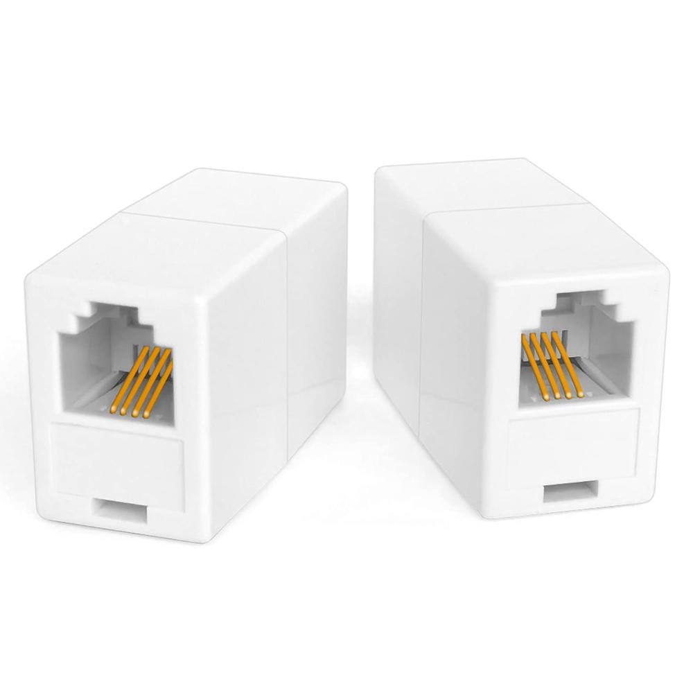 Great Choice Products 2Pack Rj11 Coupler Phone Line Connector Telephone Cord Adapter Rj11 6P4C Female To Female For Landline Phone And Fax White