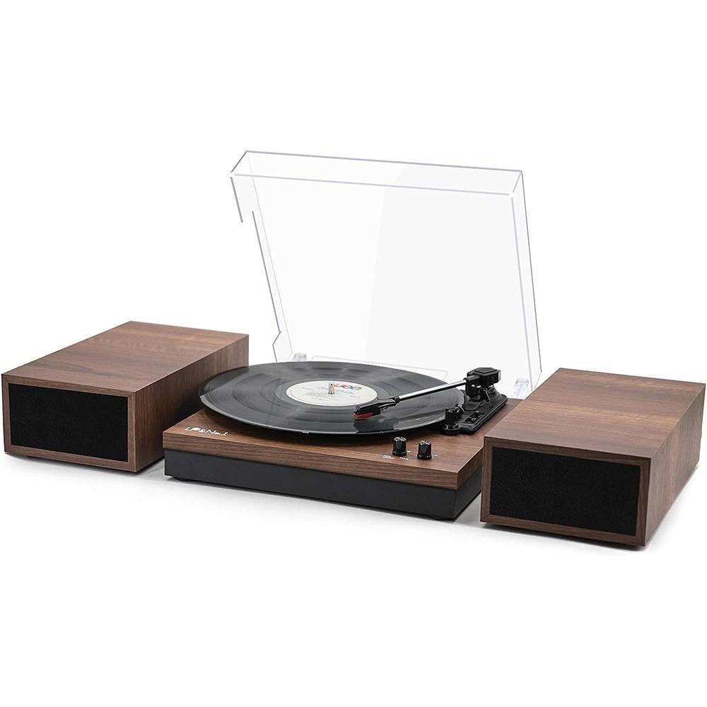 Great Choice Products Vintage Record Player With Dual External Speakers,Bluetooth Turntable With Rca Output & Bluetooth Input,Walnut Wood