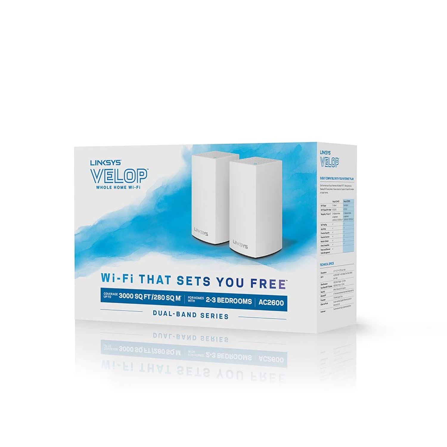 Linksys Velop Mesh Home WiFi System, 3,000 Sq. ft Coverage, 20+ Devices, Speeds up to (AC1300) 1.3Gbps - WHW0102