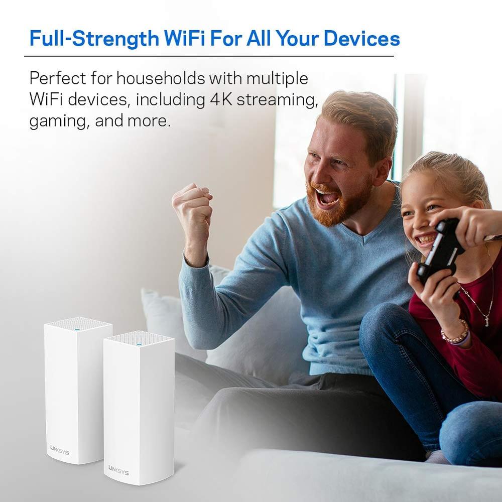 Linksys Velop Mesh Home WiFi System, 4,000 Sq. ft Coverage, 40+ Devices, Speeds up to (AC2200) 2.2Gbps - WHW0302