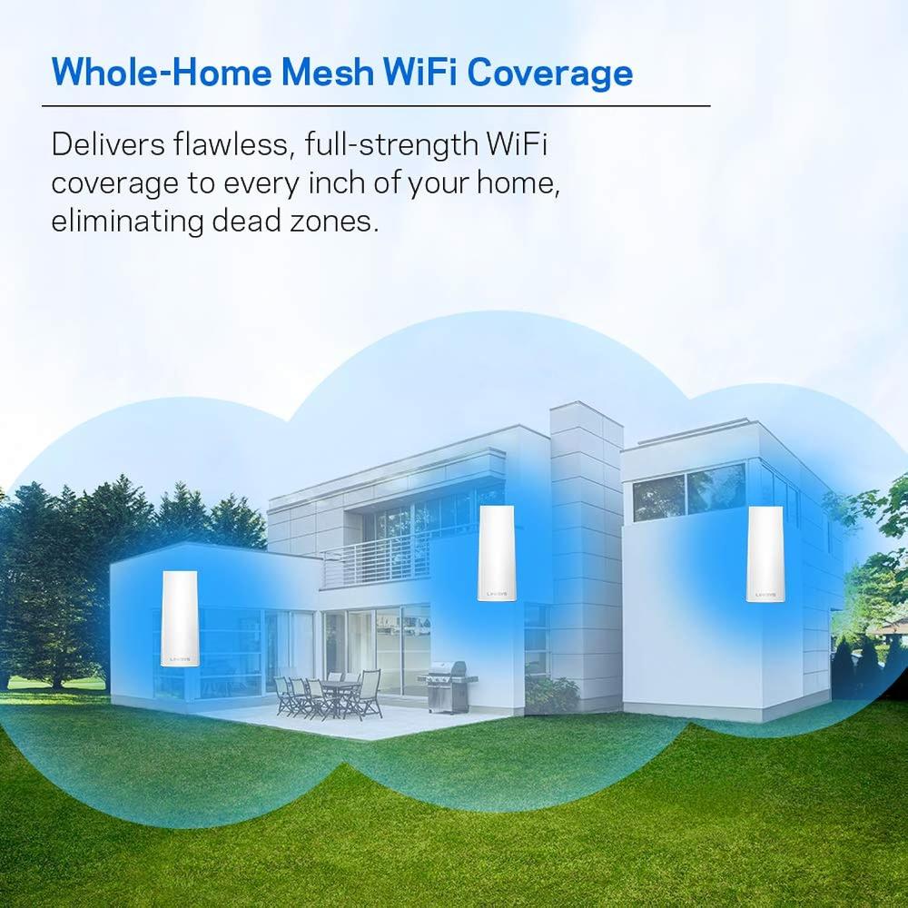 Linksys Velop Mesh Home WiFi System, 6,000 Sq. ft Coverage, 60+ Devices, Speeds up to (AC2200) 2.2Gbps - WHW0303