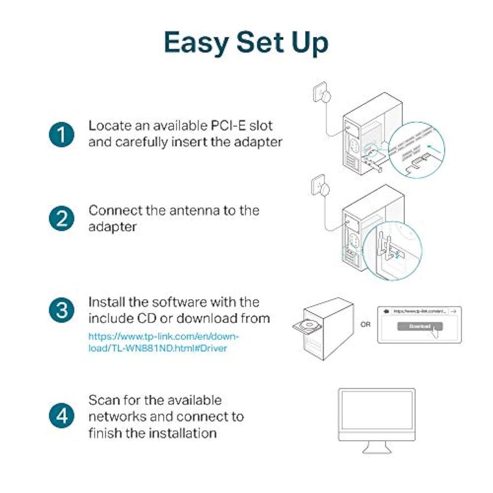TP-Link N300 PCIe WiFi Card (TL-WN881ND), Wireless network Adapter card ...
