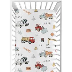 Sweet Jojo Designs Construction Truck Boy Fitted Crib Sheet Baby or Toddler Bed Nursery - Grey Yellow Orange Red and Blue Tra…