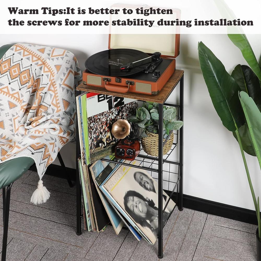 Great Choice Products Record Player Stand With Storage 3-Tier Vinyl Record Holder Turntable Stand With Record Storage Record Player Table With Albu…