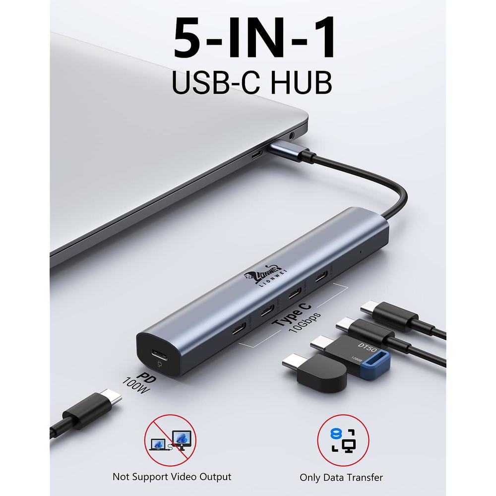 Great Choice Products 10Gbps Usb C Hub,Usb C Splitter For Laptop, 5 In 1 Usb C To Usb Hub With 4 Usb 3.1+100W Power Delivery, Usb C To Usb C Hub Mu…