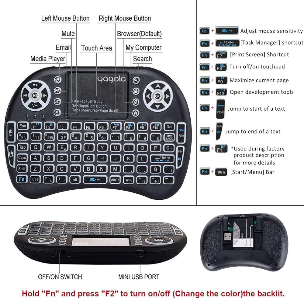 Great Choice Products 2.4Ghz Backlit Mini Keyboard Touchpad Mouse, Mini Wireless Keyboard With Touchpad And Multimedia Keys For Android Tv Box Smar…