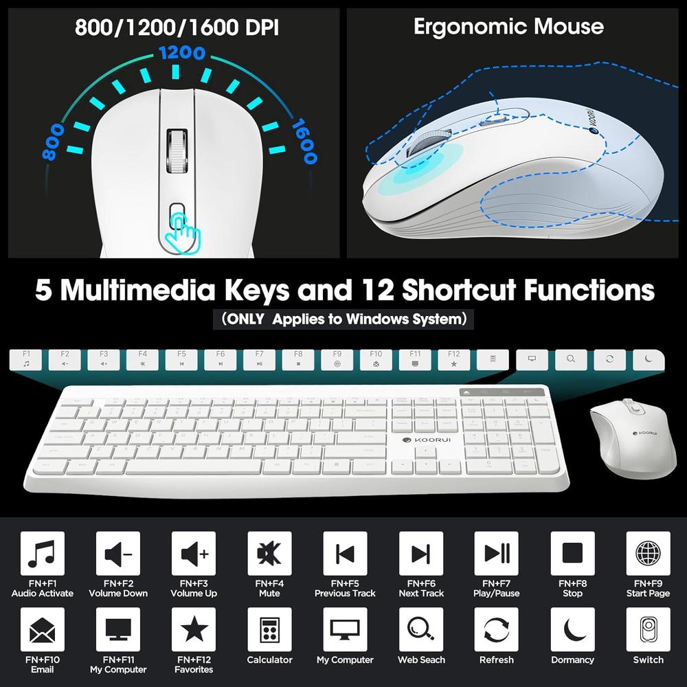 Great Choice Products Wireless Keyboard And Mouse Combos, 2.4G Silent Full Size Keyboard 3Dpi Mouse For Windows Macos Linux, 12 Multimedia And Shor…