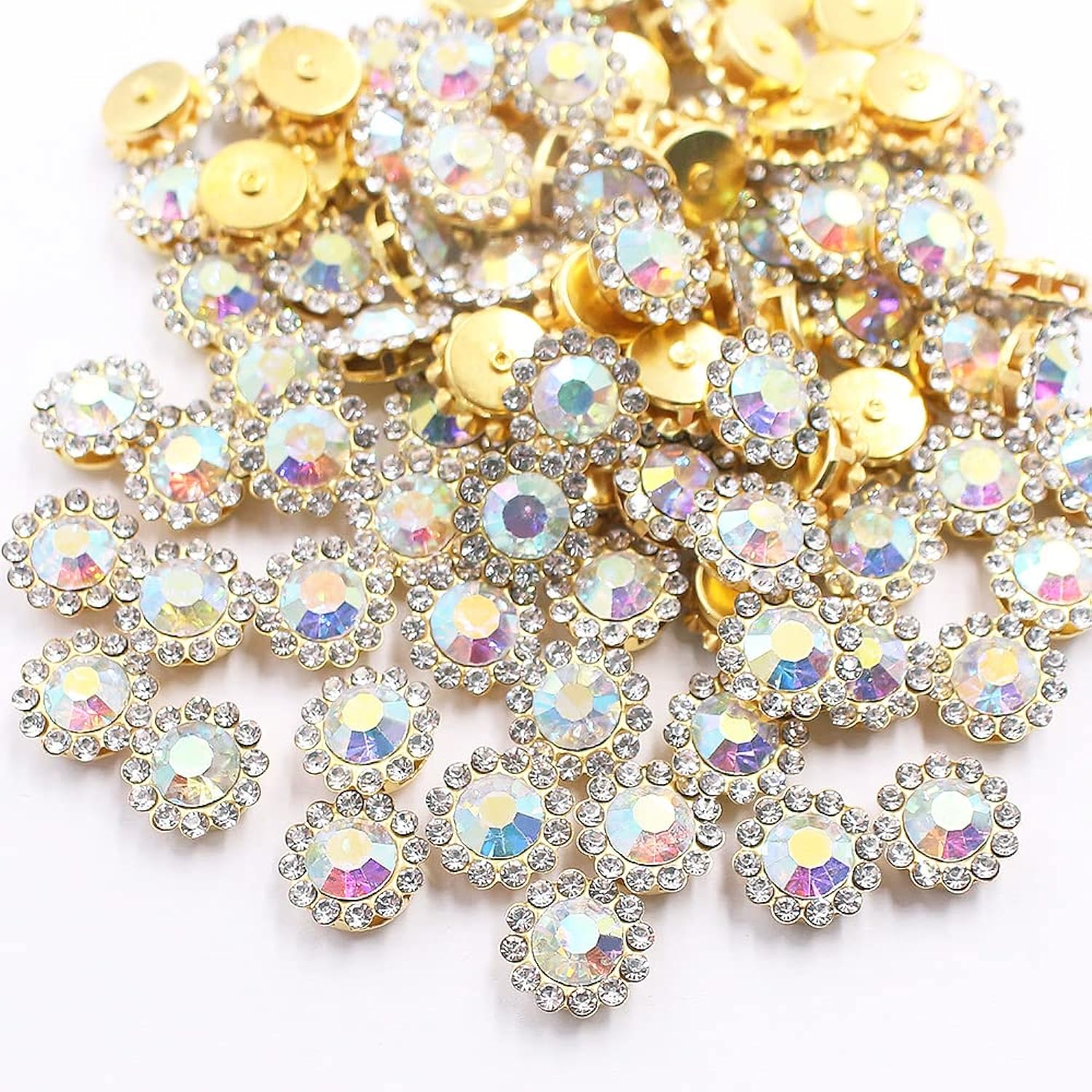 Great Choice Products 100Pcs Flower Claw Rhinestones Gold Base Crystals Stones Beads Trim Sew On Rhinestones For Clothes Sewing Accessories Crafts …