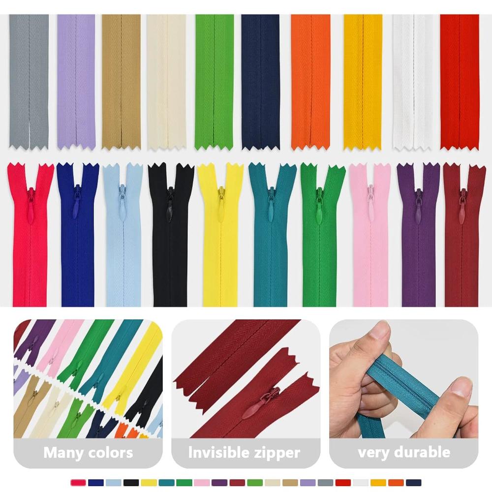 Great Choice Products 40Pcs 22Inch Nylon Invisible Zippers, Sewing Bulk Zippers Supplies In 20 Colors For Tailor Sewing Crafts, Dresses, Skirts, Pa…