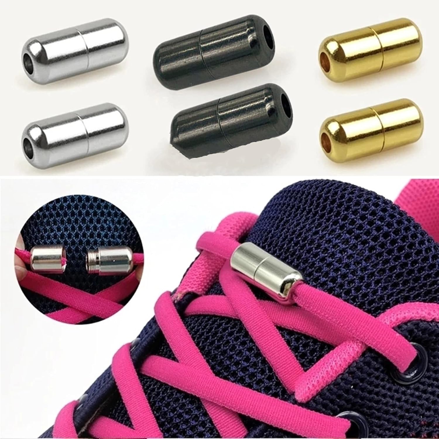 Great Choice Products Elastic Laces Clasps,30 Sets Metal Capsule Lock Buckles Shoelaces Tip Ends No Tie Shoelaces Tieless Elastic Lazy Shoelace Acc…