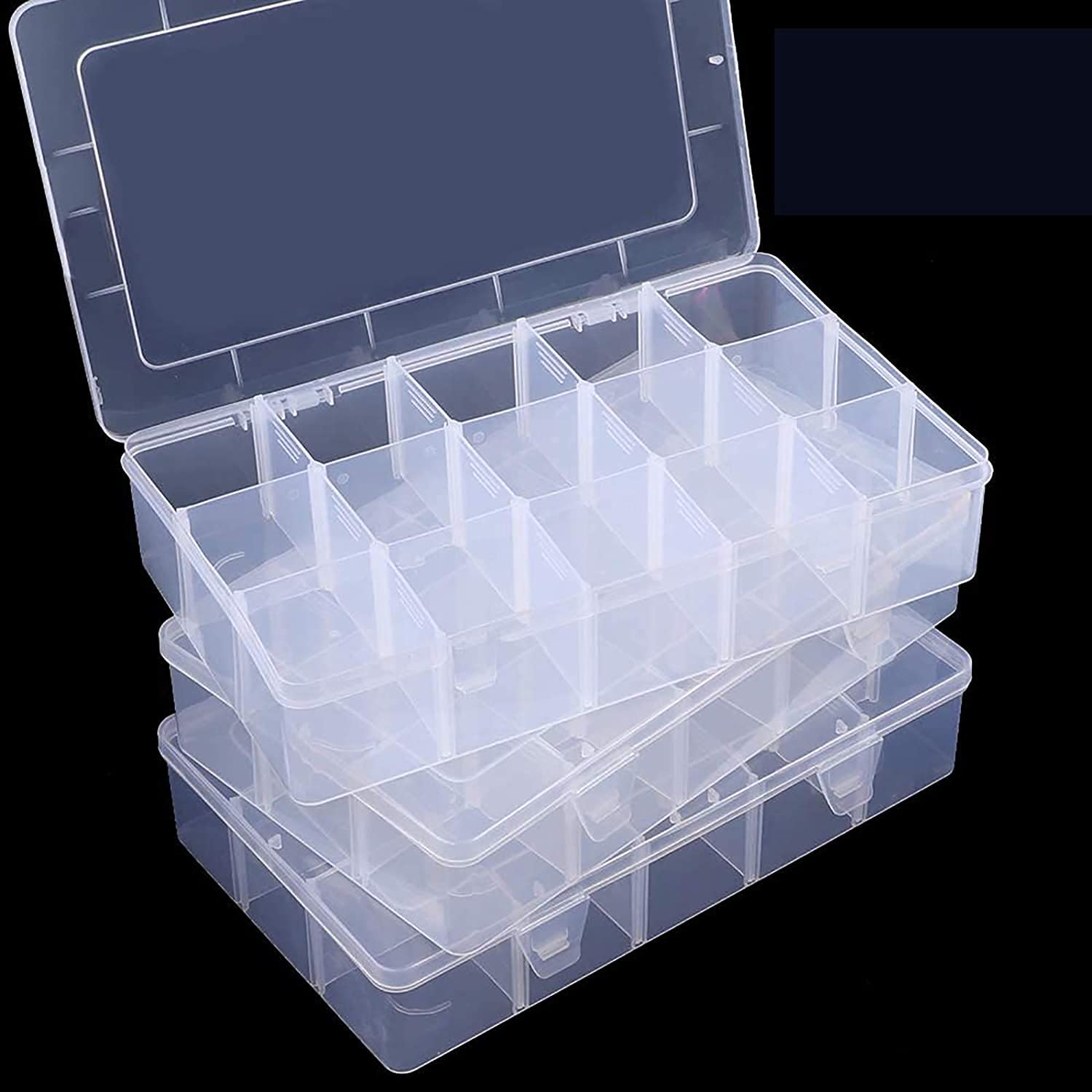 Great Choice Products 2 Pack 15 Girds Clear Plastic Organizer Box Storage For Washi Tape Tackle Box Jewelry Crafts Organizer, Container With Adjust…
