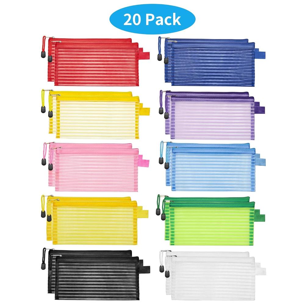 Great Choice Products 20 Pack 10 Colors Zipper Mesh Pouch, Zipper Bag Multipurpose Travel Bags For Office Supplies Cosmetics Travel Accessories Mul…