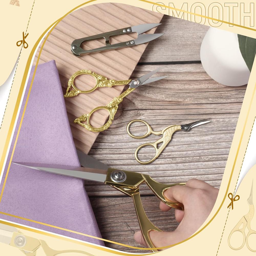Great Choice Products 4 Pcs Gold Embroidery Scissors Set, 1 Pcs Heavy Duty Tailor Scissors 1 Pcs Vintage European Style Scissors 1 Pcs Stork Shape …