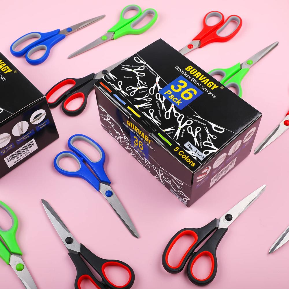 Great Choice Products 36 Packs Scissors, 8" Multipurpose Scissors, Ultra Sharp Blade Shears, Comfort-Grip Handles, Sturdy Sharp Scissors For Office…
