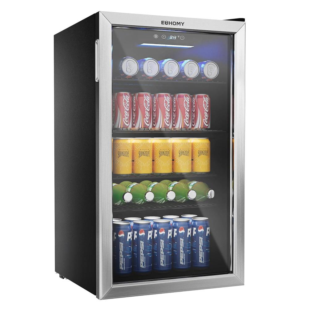 Great Choice Products Euhomy Beverage Refrigerator And Cooler, 126 Can Mini Fridge With Glass Door, Small Refrigerator With Adjustable Shelves For …