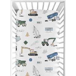 Sweet Jojo Designs Construction Truck Boy Fitted Crib Sheet Baby or Toddler Bed Nursery - Grey Yellow Black Blue and Green Tr…