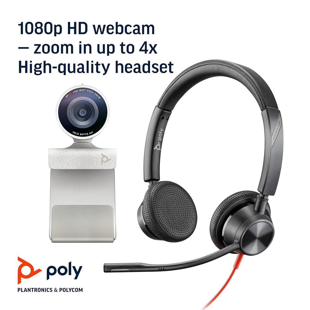 Plantronics Poly - Studio P5 Webcam with Blackwire 3325 Headset Kit (Plantronics + Polycom) - 1080p HD Professional Video Conferencing Ca…