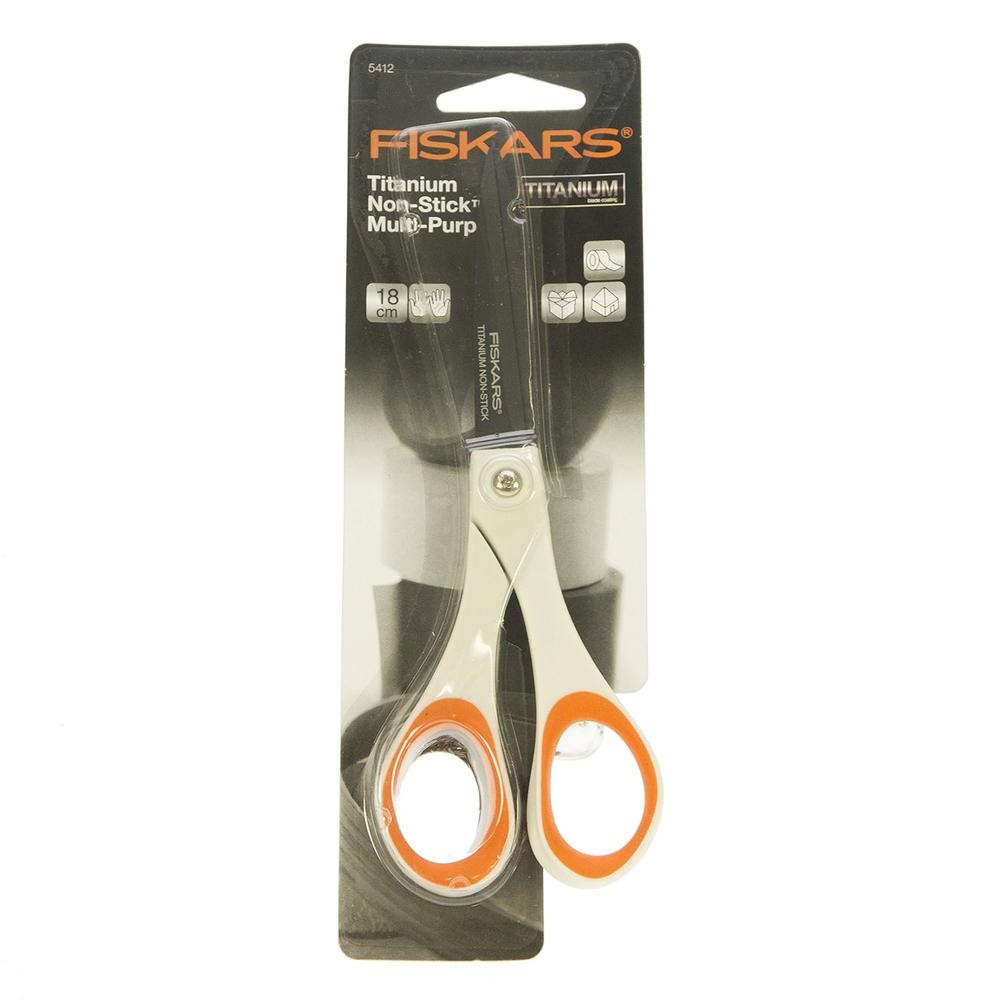 Fiskars Titanium Non-Stick Scissors 18 cm, for Right- and Left-Handed People, Titanium Coating/Stainless Steel Blade/Plastic …