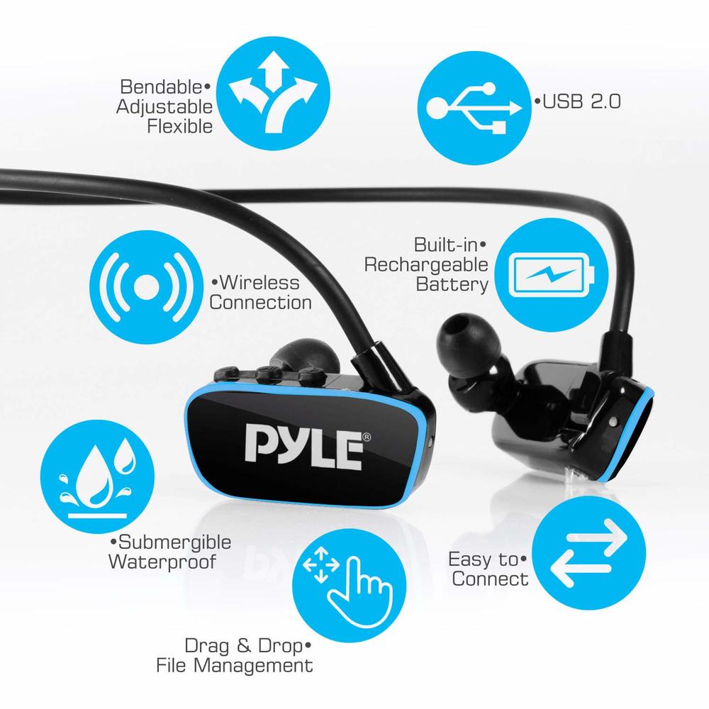 Pyle Upgraded Waterproof MP3 Player - V2 Flextreme Sports Wearable Headset Music Player 8GB Underwater Swimming Jogging Gym E…