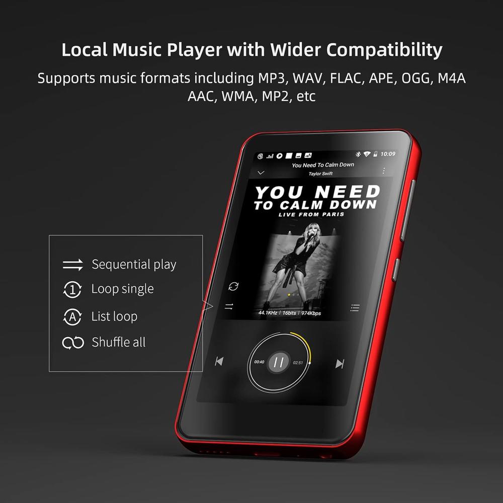 Great Choice Products Mp3 Player With Bluetooth And Wifi, Mp4 Mp3 Player With Spotify 4" Full Touch Screen, Android Streaming Music Player With Pan…