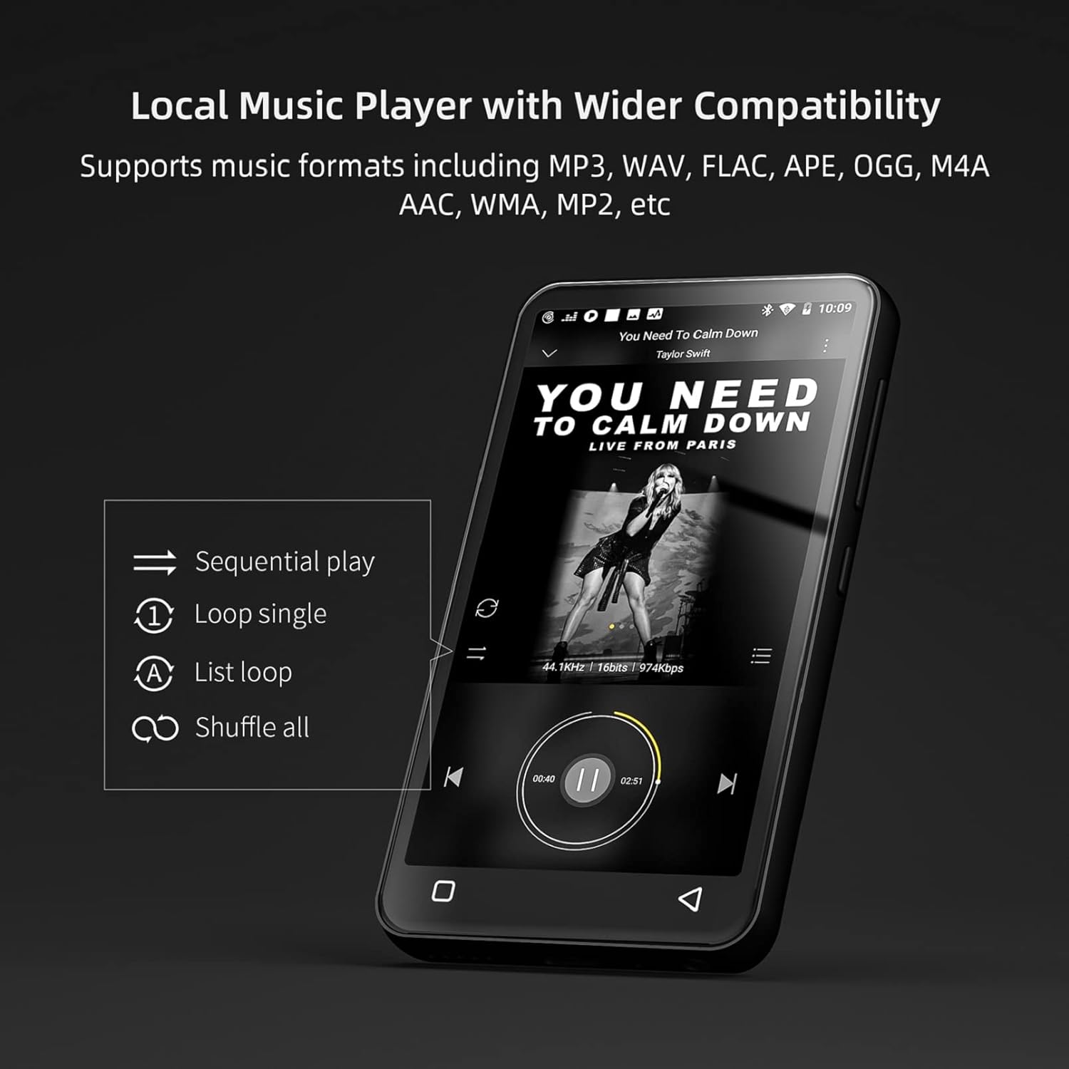 Great Choice Products Mp3 Player With Bluetooth And Wifi, 4" Full Touch Screen Mp4 Mp3 Player With Spotify, Android Streaming Music Player With Pan…