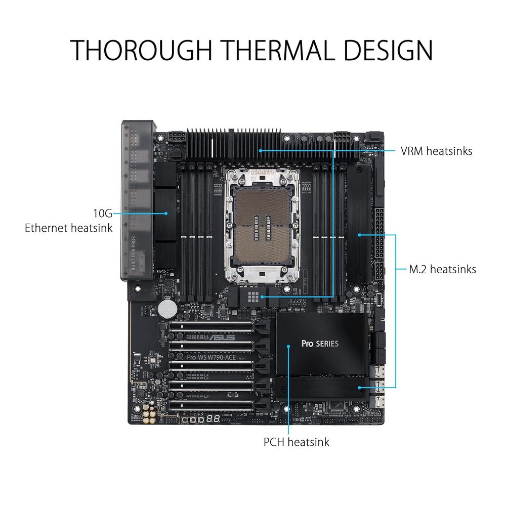 ASUS Pro WS W790-ACE Intel LGA 4677 CEB Motherboard,5xPCIe 5.0x16 Slots,DDR5 R-DIMM,10G & 2.5GLAN,USB 3.2 Gen 2x2 Type-C,BMC …