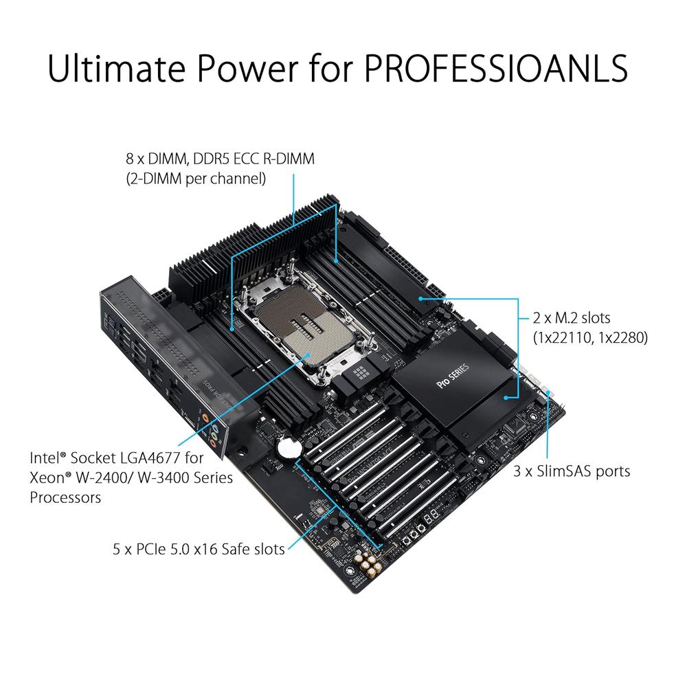 ASUS Pro WS W790-ACE Intel LGA 4677 CEB Motherboard,5xPCIe 5.0x16 Slots,DDR5 R-DIMM,10G & 2.5GLAN,USB 3.2 Gen 2x2 Type-C,BMC …