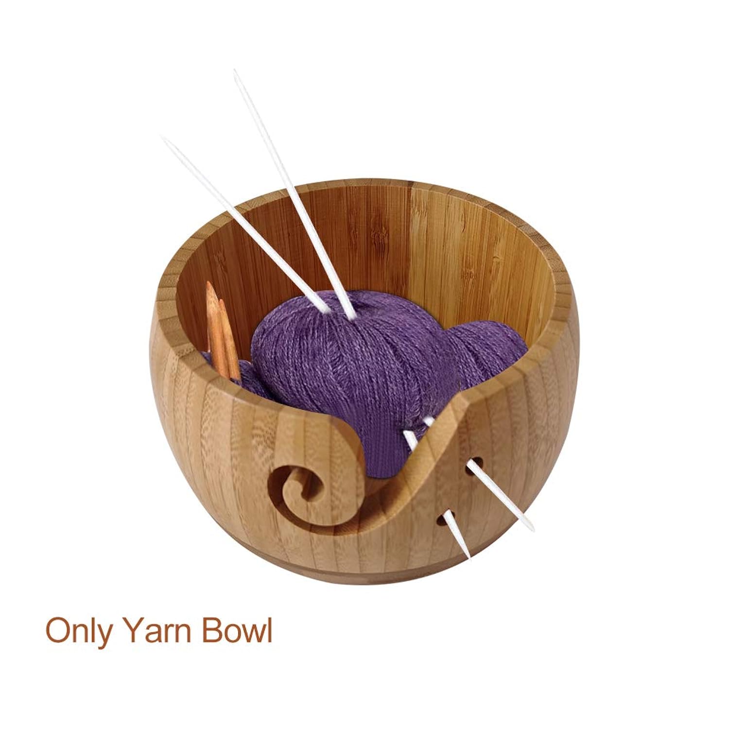 Great Choice Products Yarn Storage Bowl, Wool Storage Bowl With Lid Wooden Yarn Organizer Handmade Craft Crochet Bowl Holder With Holes For Knittin…