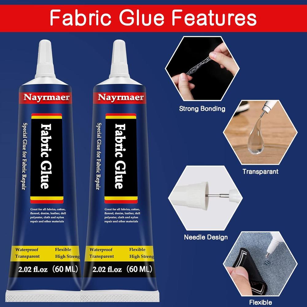 Great Choice Products Fabric Glue, Permanent Clear Washable Clothing Glue For All Fabrics, Cotton, Flannel, Denim, Leather, Polyester, Doll Repair,…