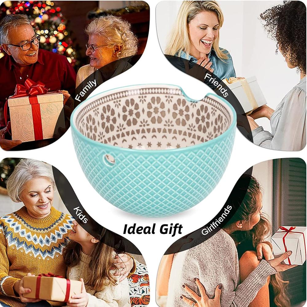 Great Choice Products Ceramic Knitting Yarn Bowl Holder, Handmade Yarn Storage Bowl With Holes 6.1 X 3.7In Diy Crocheting Knitting Bowl Wool Holder…