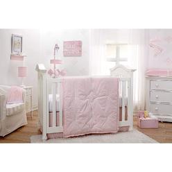NoJo Chantilly 4 Piece Nursery Crib Bedding Set, Pink, White