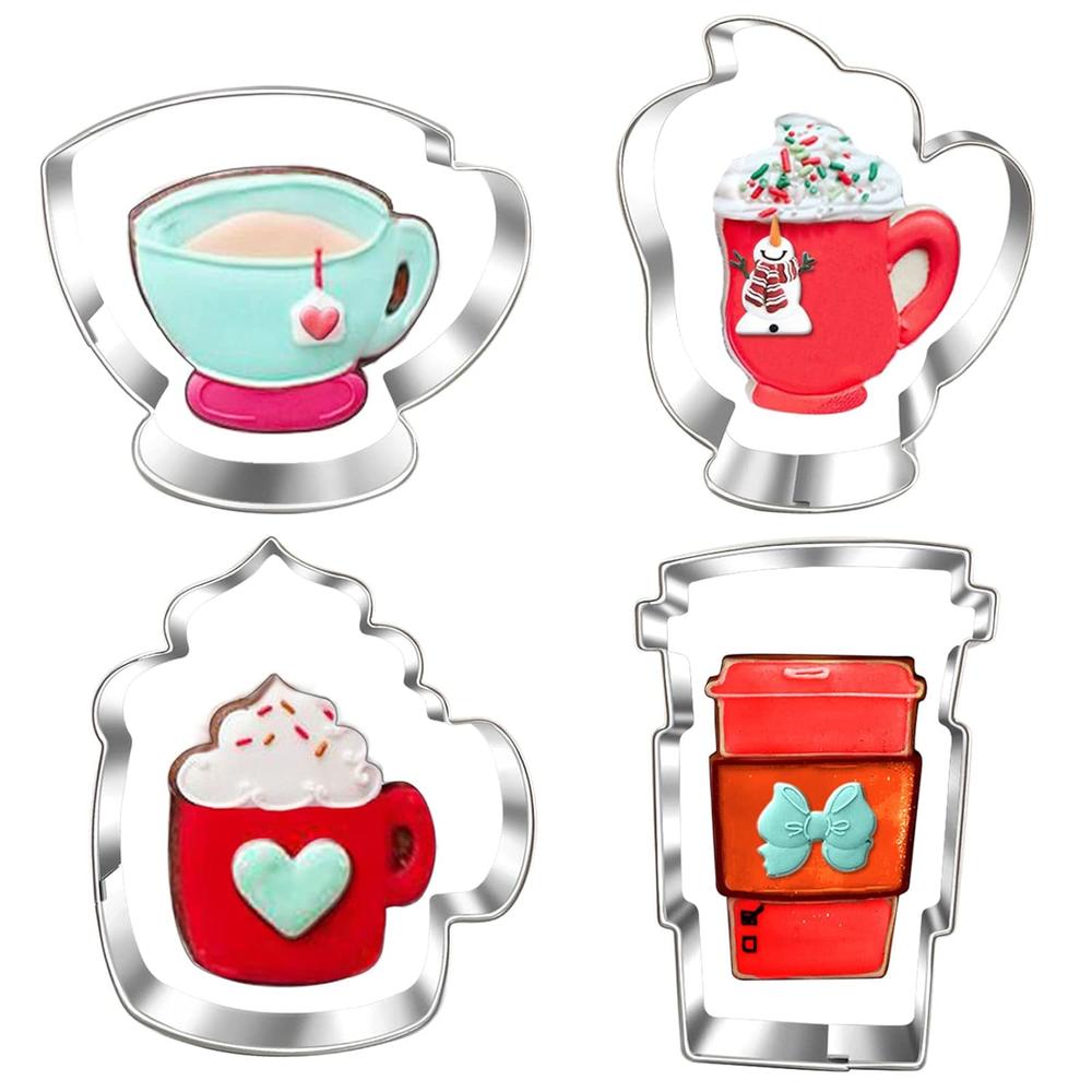 Great Choice Products Large Coffee Cup Cookie Cutter Set-4 Piece-Coffee Mug, Hot Cocoa Mug, Lette, Teacup Cookie Fondant Biscui Cutters