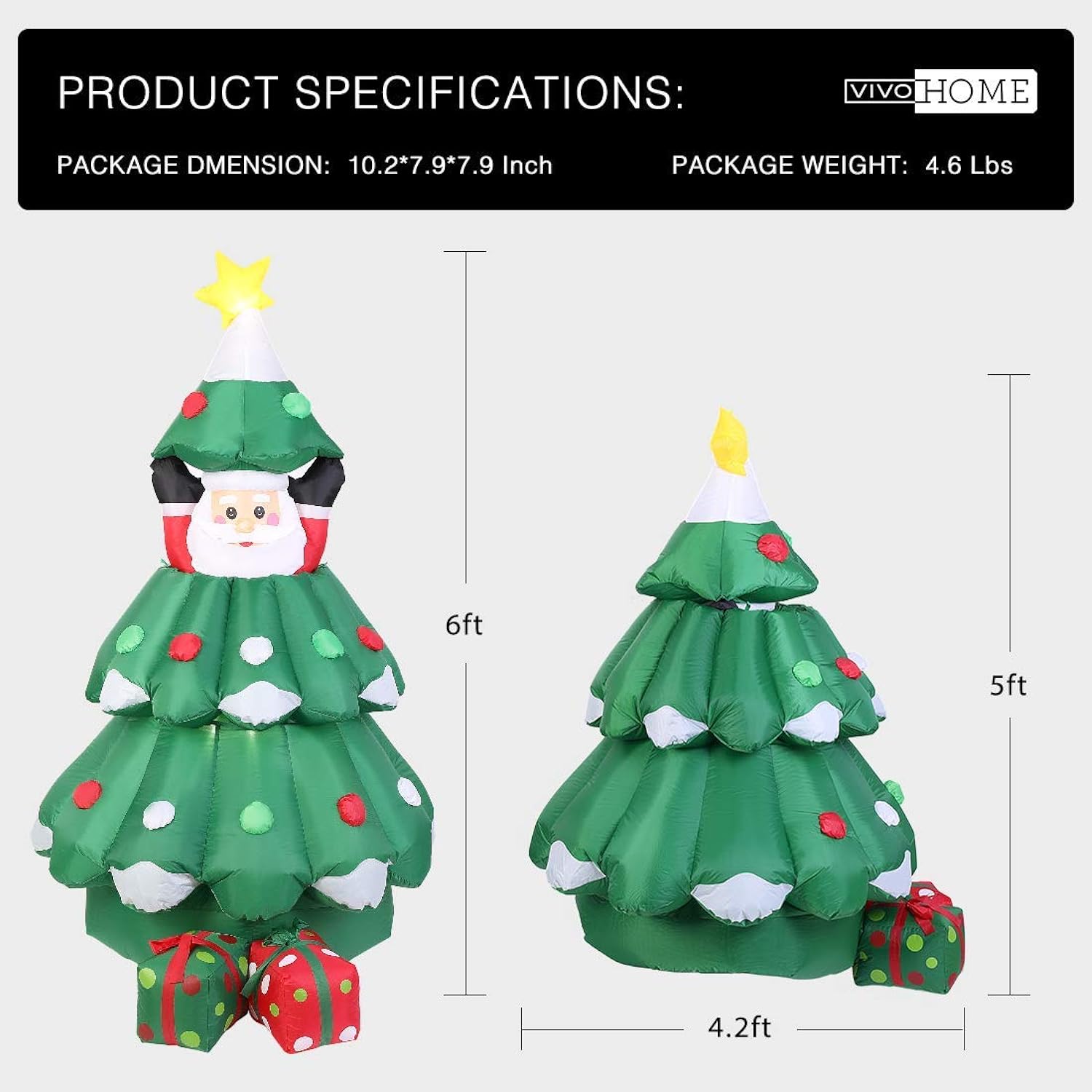 Great Choice Products 6Ft Height Inflatable Led Lighted Christmas Tree With Pop Up Santa And 2 Gift Boxes Blow Up Outdoor Yard Decoration