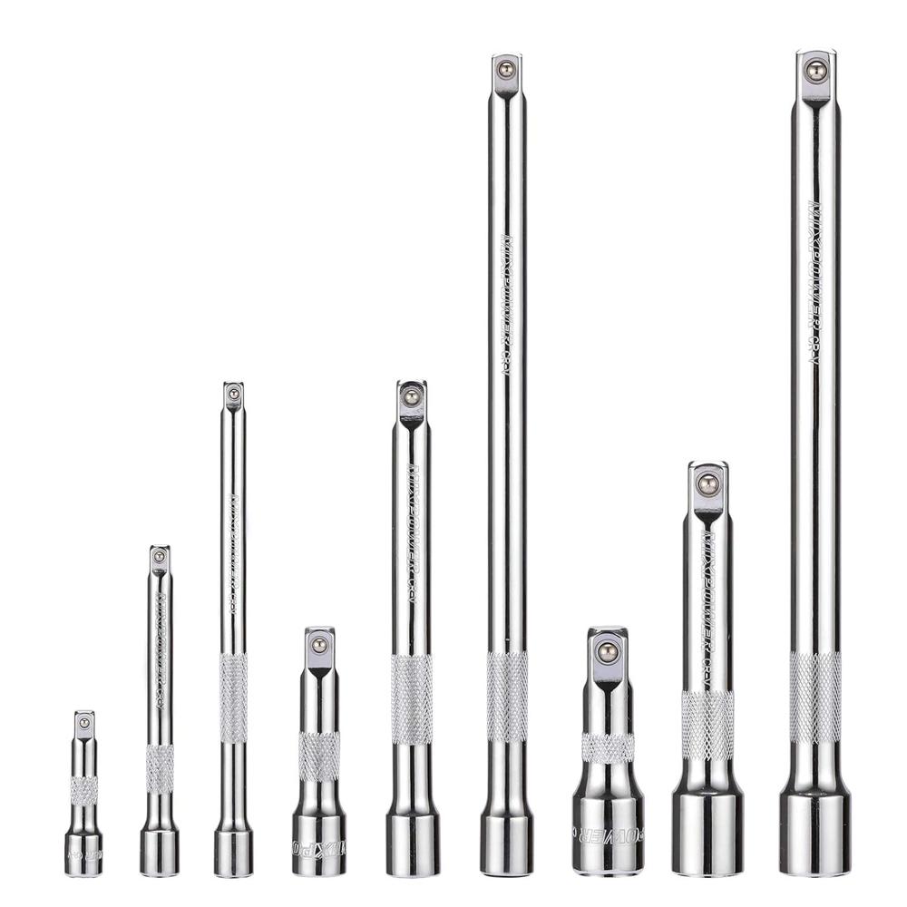 Great Choice Products 9-Piece Extension Bar Set, 1/4", 3/8" And 1/2" Drive Socket Extension Bar, Cr-V, Mirror Finish, 9 Pieces Extension Set
