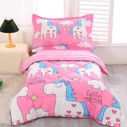 Great Choice Products Toddler Bedding Sets For Girls 4 Piece Unicorn Toddler Bed Set With Comforter, Flat Sheet, Fitted Sheet And Pillowcase (Pink …