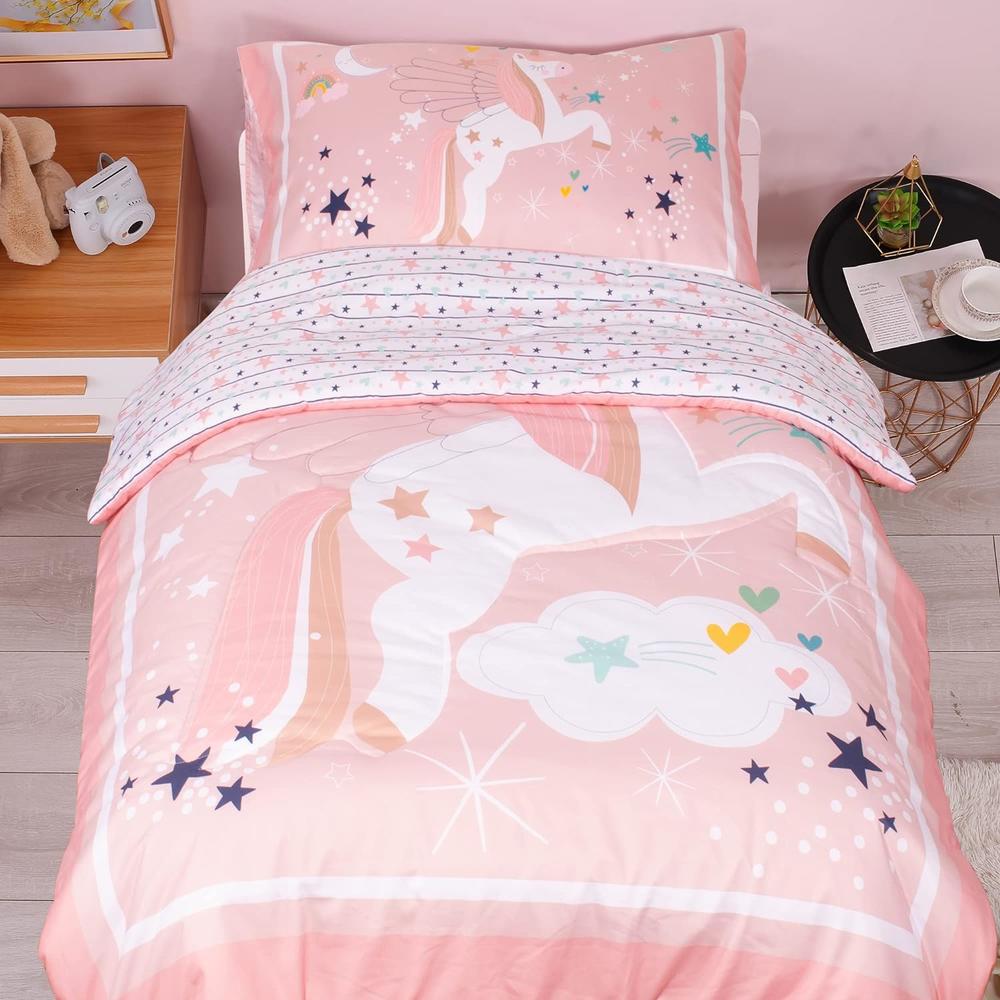 Great Choice Products Toddler Bedding Sets Unicorn Toddler Bed Sets Pink Includes Comforter Fitted Sheet And Reversible Pillowcase 3 Piece Toddler …