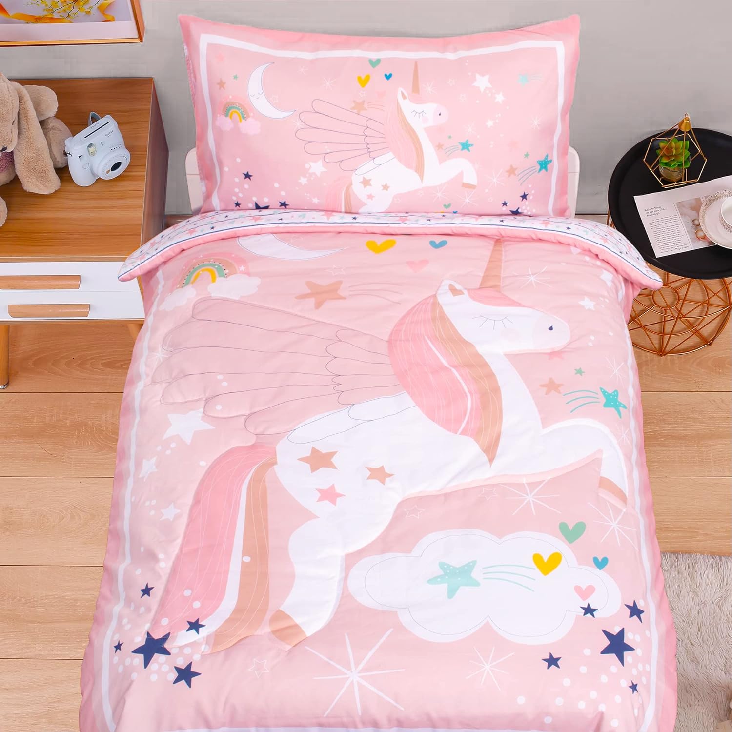 Great Choice Products Toddler Bedding Sets Unicorn Toddler Bed Sets Pink Includes Comforter Fitted Sheet And Reversible Pillowcase 3 Piece Toddler …