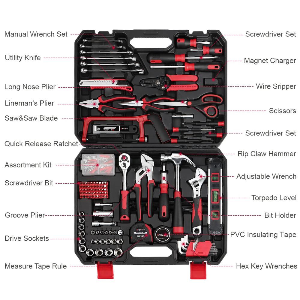 Great Choice Products 218-Piece Household Tool Kit, Auto Repair Tool Set, Tool Kits For Homeowner, Plier, Screwdriver Set, Socket Kit And Toolbox S…