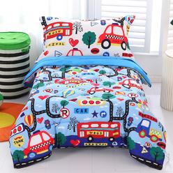 Great Choice Products Car Toddler Bedding Sets For Boys Blue, Premium 4 Piece Car Toddler Bed Sets For Boys And Girls, Super Soft And Comfortable F?