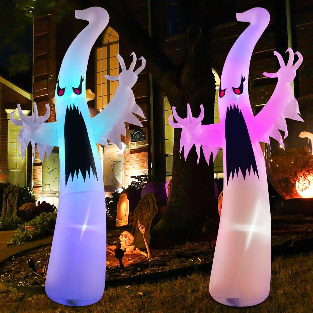Great Choice Products 12 Ft Halloween Inflatables Ghost Outdoor Decorations Blow Up Yard Giant Scary Red Eye Ghost With Built-In Colorful Leds For …