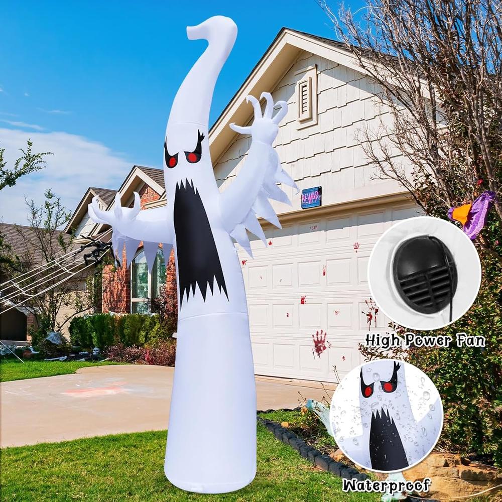 Great Choice Products 12 Ft Halloween Inflatables Ghost Outdoor Decorations Blow Up Yard Giant Scary Red Eye Ghost With Built-In Colorful Leds For …