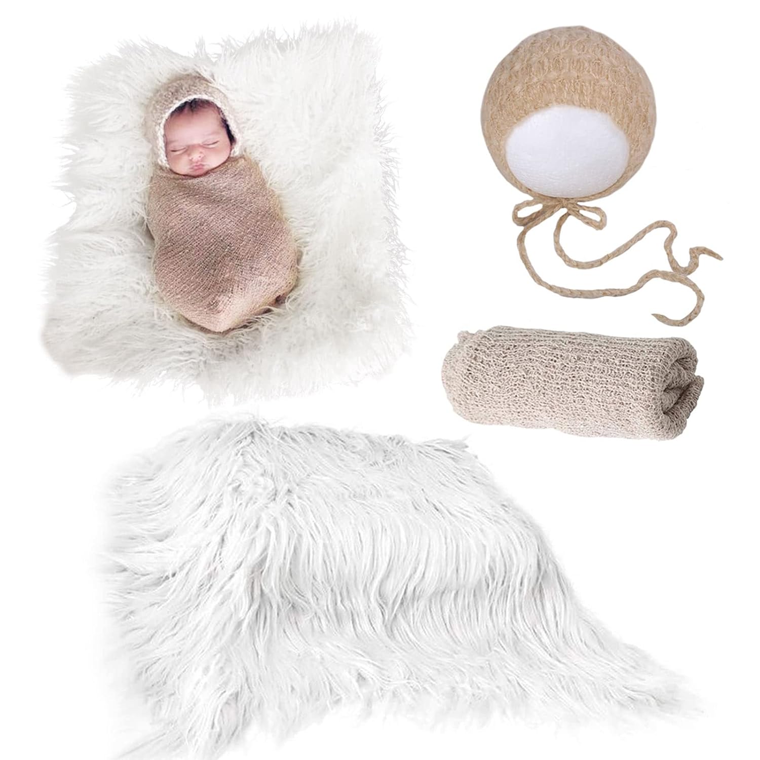 Great Choice Products Newborn Photography Props Outfits 3 Pcs Baby Long Ripple Wrap With And Toddler Swaddle Blankets Photography Mat With Cute Cro…